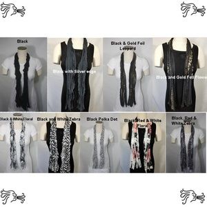 Black Solid and Patterned Flutter Scarf Accessory